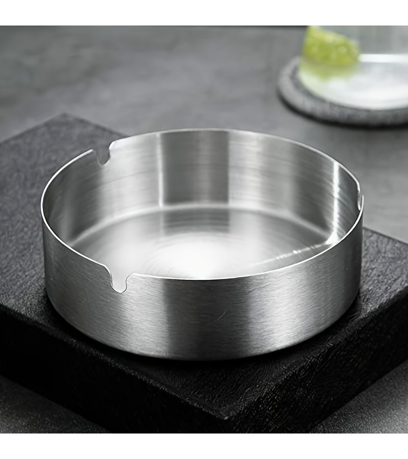 8pcs Silver Stainless Steel Ashtray Set Windproof Triple Slot Portable - Image 4