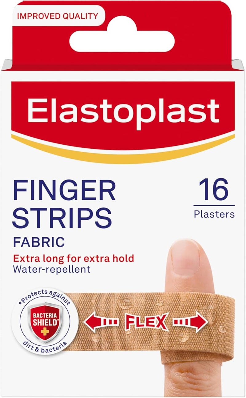 Elastoplast Extra Flexible Finger Strip Plasters 16 Pieces Flexible and Durable Plasters for Fingers Stretchy Fabric Plasters Plasters Waterproof - Image 1