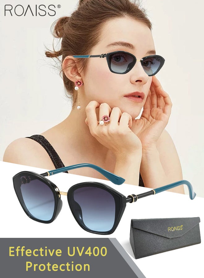 رويس نظارات شمسية بإطار متعدد الأضلاع للكمبيوتر الشخصي للنساء، نظارات شمسية ذات عدسات متدرجة ذات حماية من الأشعة فوق البنفسجية 400 للتسوق والحفلات والسفر مع حقيبة للنظارات - Image 1