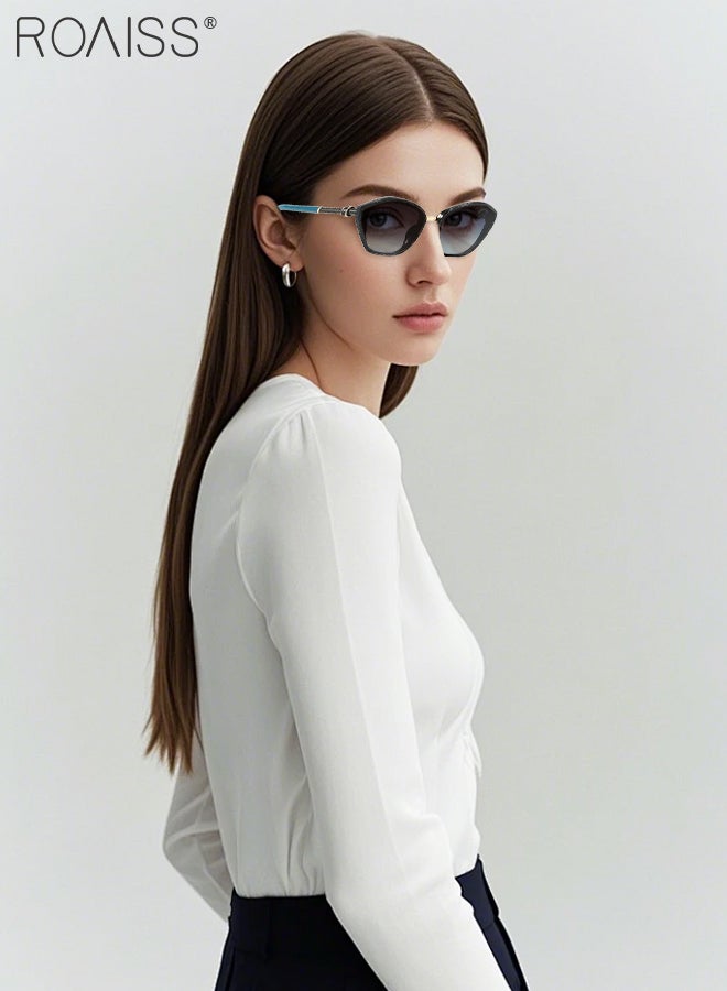 رويس نظارات شمسية بإطار متعدد الأضلاع للكمبيوتر الشخصي للنساء، نظارات شمسية ذات عدسات متدرجة ذات حماية من الأشعة فوق البنفسجية 400 للتسوق والحفلات والسفر مع حقيبة للنظارات - Image 2