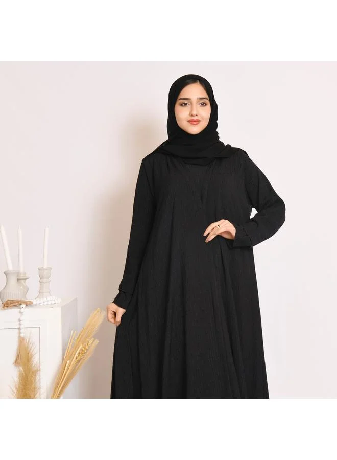 HAWRAA ABAYA Black quarter-cloche wrap abaya with striped fabric and set dress