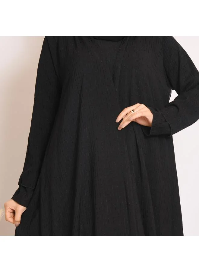 HAWRAA ABAYA Black quarter-cloche wrap abaya with striped fabric and set dress