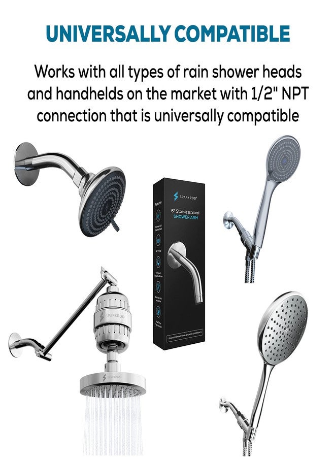 SparkPod 6 Inch Shower Arm with Flange - Solid Stainless Steel Shower Head Extension Arm, Wall-Mounted for Fixed & Handheld Showerheads - Teflon Tape Included (Standard 6", Luxury Polished Chrome) - Image 5