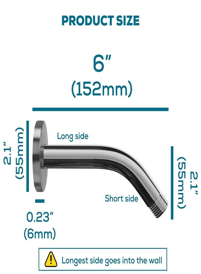 SparkPod 6 Inch Shower Arm with Flange - Solid Stainless Steel Shower Head Extension Arm, Wall-Mounted for Fixed & Handheld Showerheads - Teflon Tape Included (Standard 6", Luxury Polished Chrome) - Image 2