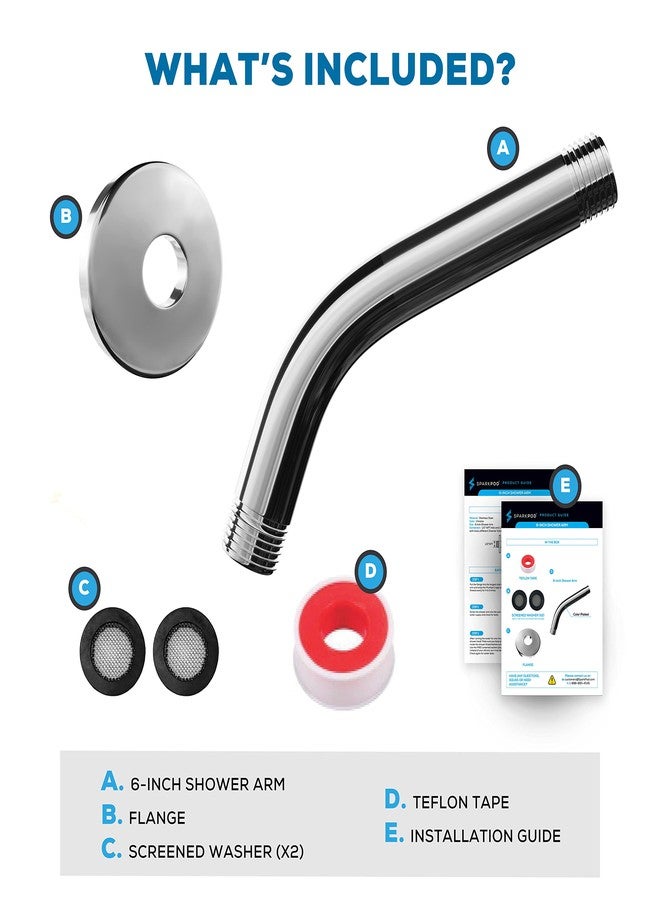 SparkPod 6 Inch Shower Arm with Flange - Solid Stainless Steel Shower Head Extension Arm, Wall-Mounted for Fixed & Handheld Showerheads - Teflon Tape Included (Standard 6", Luxury Polished Chrome) - Image 4