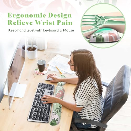 Gimars Enlarge Silky and Superfine Fabric Gel Memory Foam Keyboard Wrist Rest Set, Ergonomic Keyboard Mouse Wrist Support for Typing Pain Relief, Comfort for Office, Gaming, Computer-Morandi Pink - Image 2