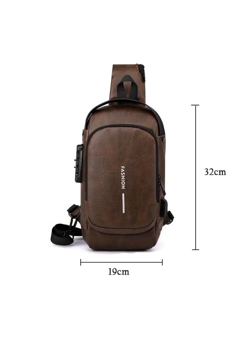 Yuwell Multifunctional Anti-Theft Travel Bag Crossbody Sling Bag With USB Charging Port Waterproof Backpack Shoulder Bag For Unisex Travel, Work, School, Business, And Cycling Dark Brown  - Image 2