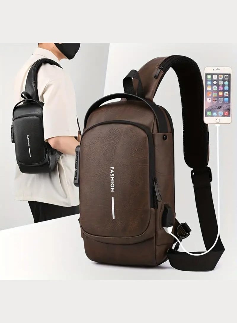 Yuwell Multifunctional Anti-Theft Travel Bag Crossbody Sling Bag With USB Charging Port Waterproof Backpack Shoulder Bag For Unisex Travel, Work, School, Business, And Cycling Dark Brown  - Image 3