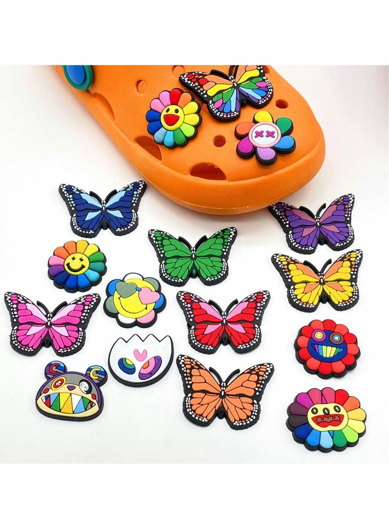 Excefore Shoes Decoration Charm Croc Pins, Cute Butterfly Sunflower PVC Charm Fits Sandals Wristbands Clog, Smile Face  for Kids Adults Men Women Girl Boys Gifts 16 Pcs - Image 1