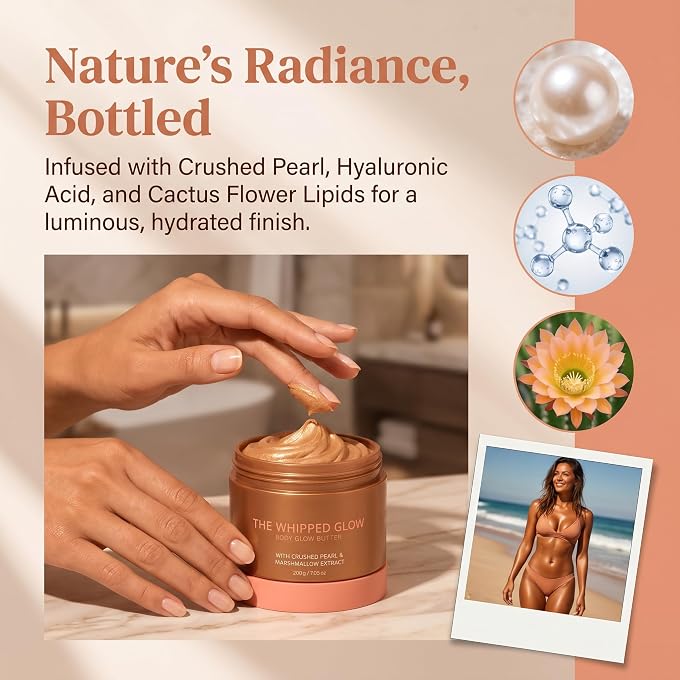 YOOJ Whipped Glow Body Butter, Pearl Infused Illuminating Whipped Butter, Non-Greasy Self Tanning Clear Glow Gel, Radiant Doll Skin Moisturizer With Crushed Pearl For Arms Legs Shoulders - Image 2