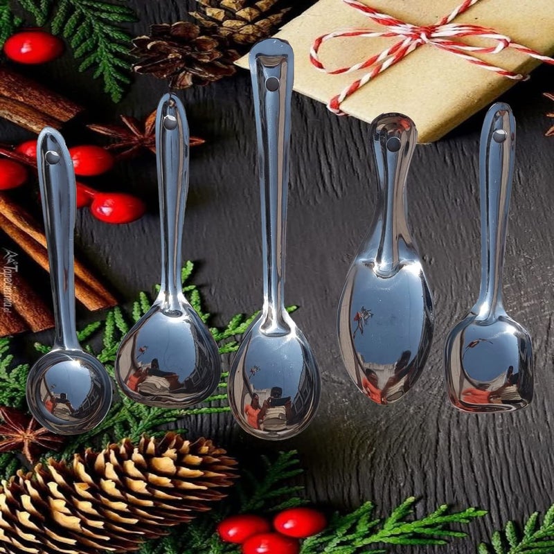 Stotram Stainless Steel Serving Spoon Set for Dining, Cooking Spoon Set for Kitchen, Tableware, Soup Ladle Solid Spoon Rice Spoon Curry/dal/Rice/Pasta Cuttlery Spoon Set, Set of 5 - Image 1