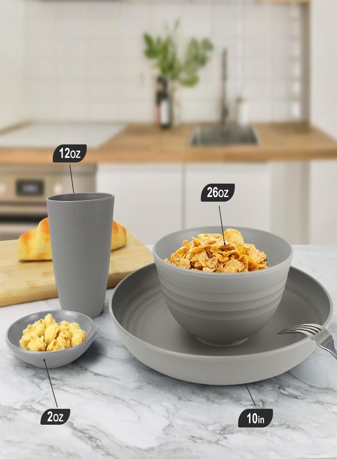 Wrova Wheat straw plates and bowls sets of 16 - Unbreakable wheat straw dinnerware sets for camping - Dishwasher safe and Freezer safe Dishes. Black & Grey - Image 3