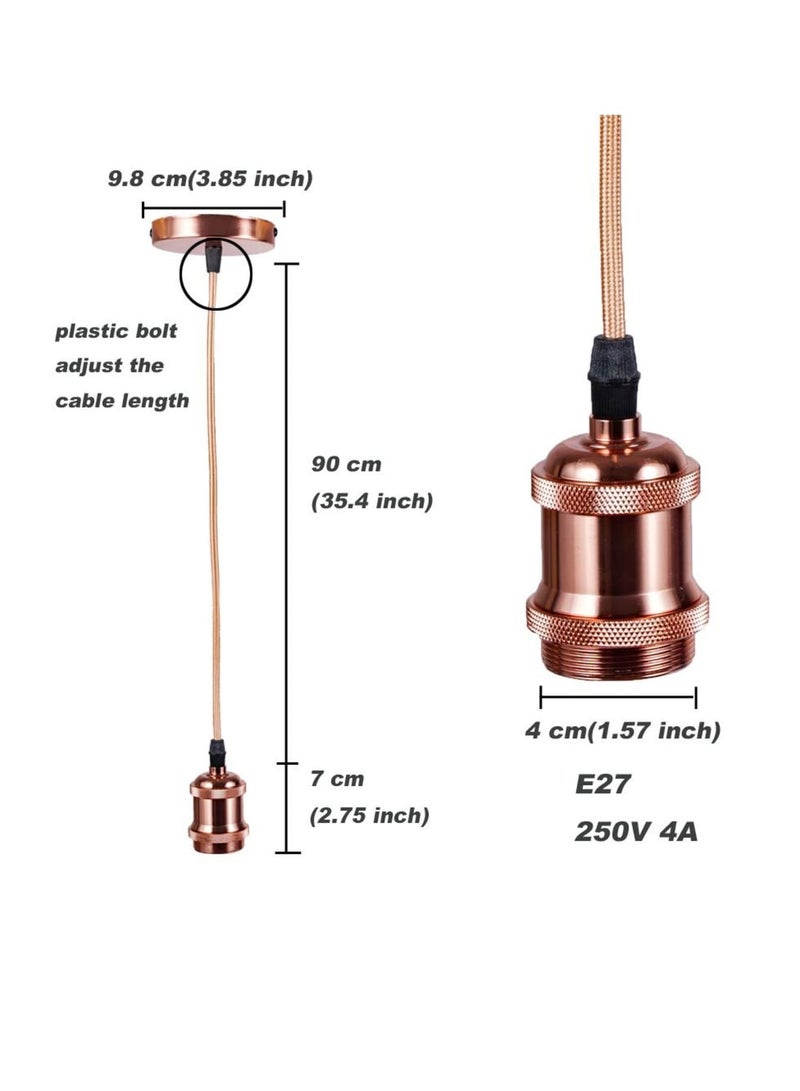 Zikra Ceiling Pendant & Lamp Holder, Metal Pendant Light Fitting, E27 Lamp Holder, Fitting Set with Braided Fabric Cable (Rose Gold) - Image 2