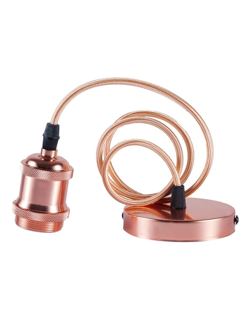 Zikra Ceiling Pendant & Lamp Holder, Metal Pendant Light Fitting, E27 Lamp Holder, Fitting Set with Braided Fabric Cable (Rose Gold) - Image 1