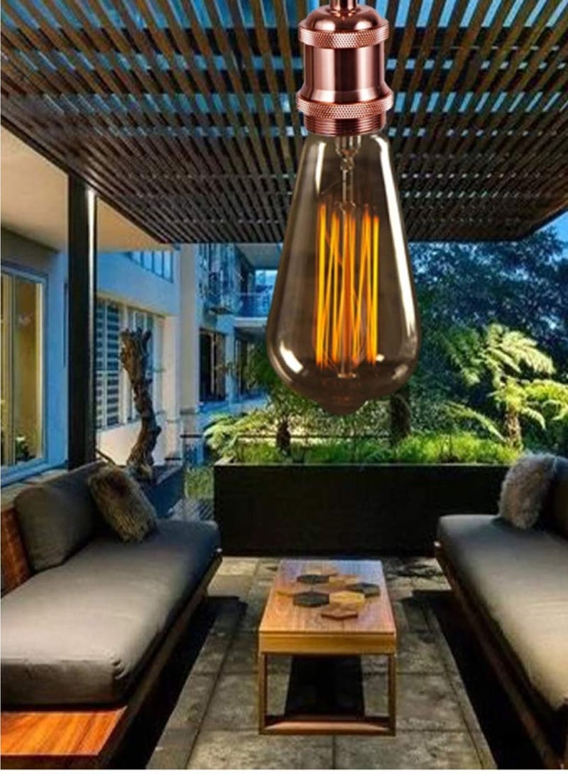 Zikra Ceiling Pendant & Lamp Holder, Metal Pendant Light Fitting, E27 Lamp Holder, Fitting Set with Braided Fabric Cable (Rose Gold) - Image 4