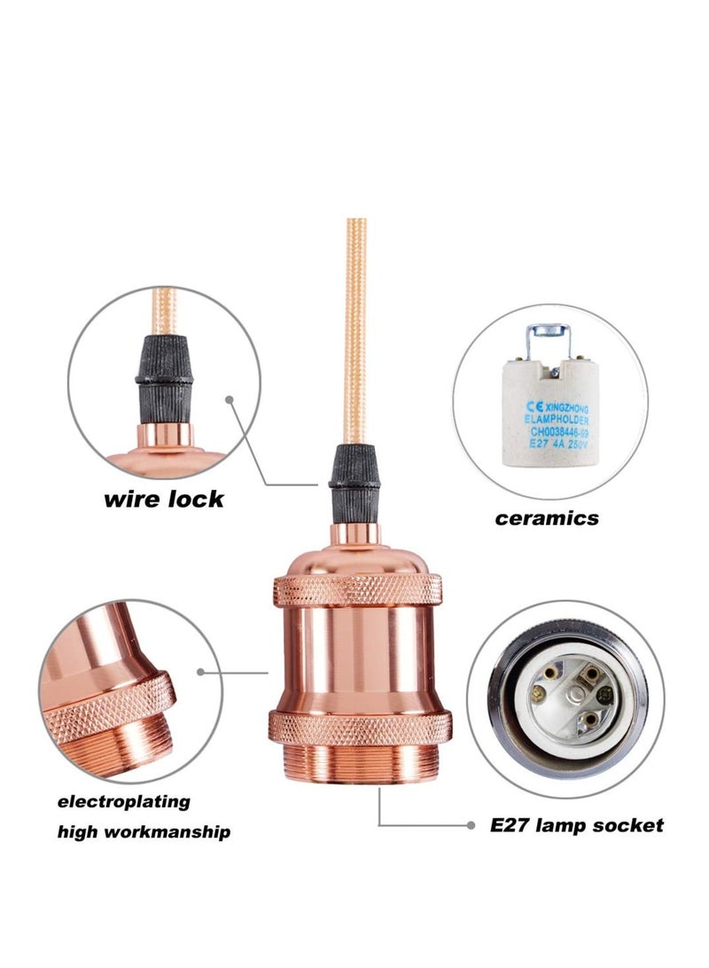 Zikra Ceiling Pendant & Lamp Holder, Metal Pendant Light Fitting, E27 Lamp Holder, Fitting Set with Braided Fabric Cable (Rose Gold) - Image 3