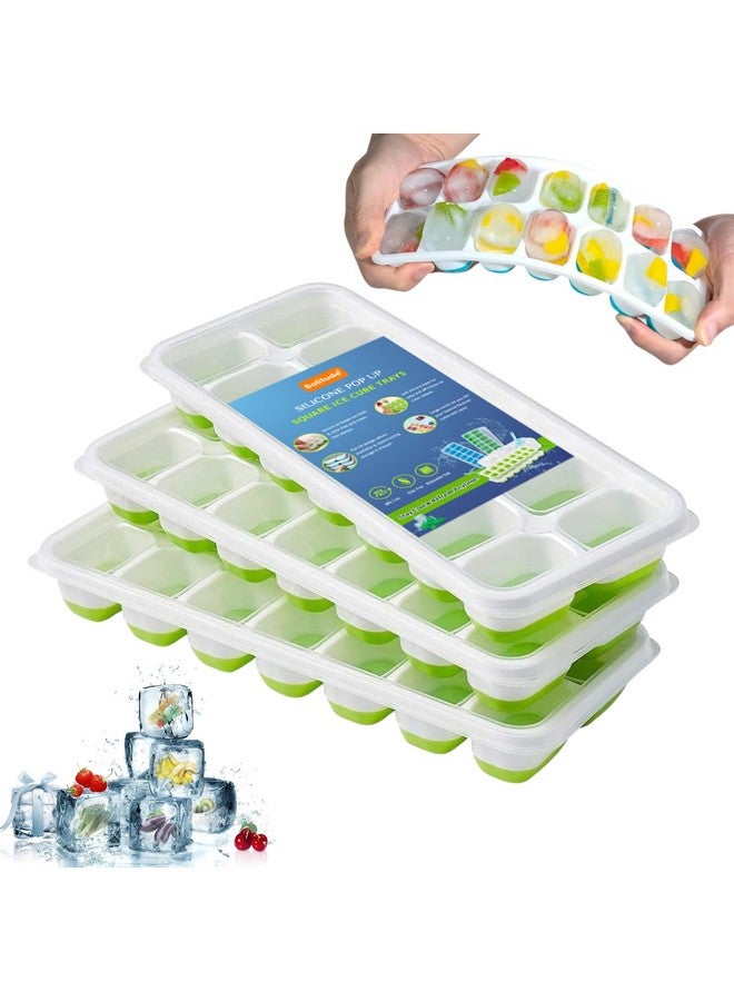 Solitude 3 Pcs Silicone Pop Up Square Ice Cube Trays with 42 Cavities for Freezer with Lid Easy Release Flexible Bottom, Stackable, 100% BPA Free, Food Grade for Freezer, Cocktail - Image 1
