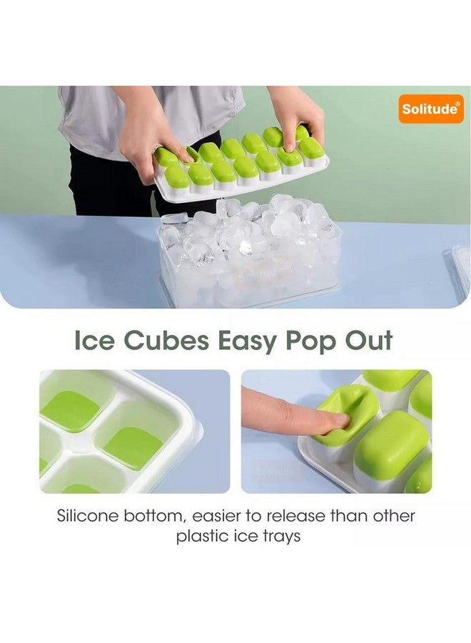 Solitude 3 Pcs Silicone Pop Up Square Ice Cube Trays with 42 Cavities for Freezer with Lid Easy Release Flexible Bottom, Stackable, 100% BPA Free, Food Grade for Freezer, Cocktail - Image 2