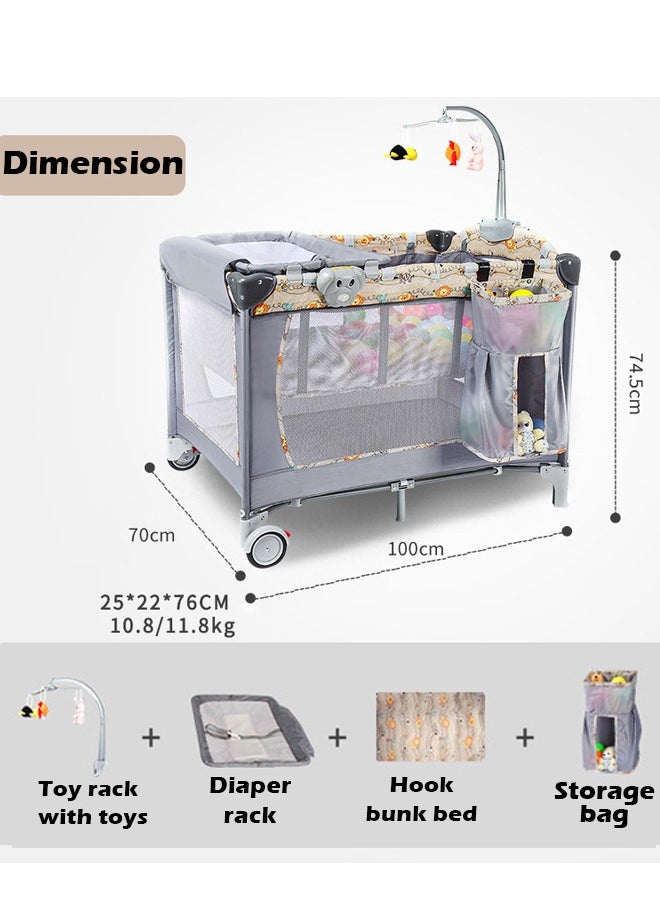 ZCM-HAPPY 3 in 1 Foldable and Moveable Baby Crib, Playpen and Travel Playard with Bassinet, Music Toy Rack, Storage Pocket and Diaper Changing Table  - Image 2