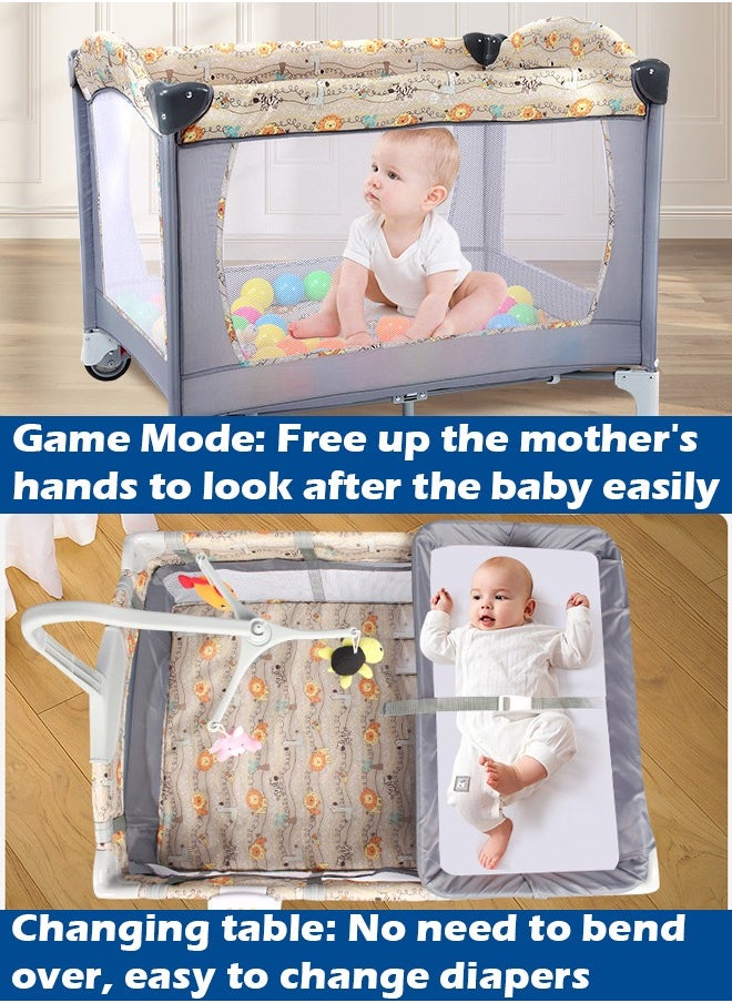 ZCM-HAPPY 3 in 1 Foldable and Moveable Baby Crib, Playpen and Travel Playard with Bassinet, Music Toy Rack, Storage Pocket and Diaper Changing Table  - Image 4
