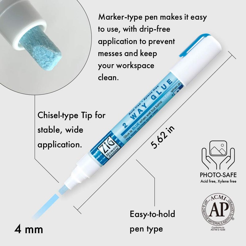 Zig KURETAKE ZIG CORPORATION 2-Way Glue Pen 3P, Chisel Tip - Image 2