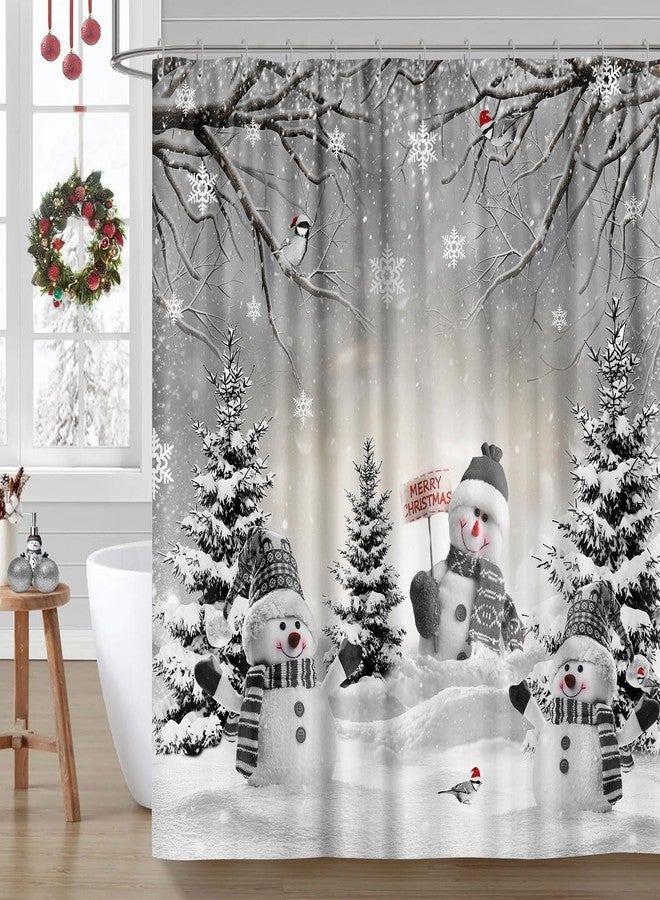 GOAOK Farmhouse Winter Christmas Shower Curtain, Cute Snowman Snow Forest Pine Tree Scene Shower Curtain for Bathroom Rustic Xmas Snowflake Holiday Gray Bathroom Accessories Polyester 72"X72" with Hooks - Image 4