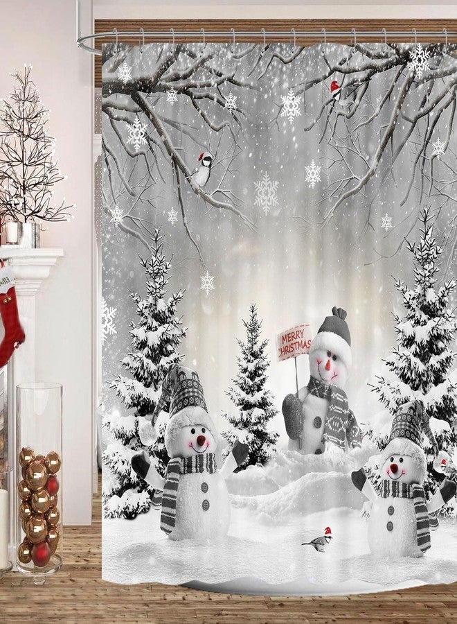 GOAOK Farmhouse Winter Christmas Shower Curtain, Cute Snowman Snow Forest Pine Tree Scene Shower Curtain for Bathroom Rustic Xmas Snowflake Holiday Gray Bathroom Accessories Polyester 72"X72" with Hooks - Image 3