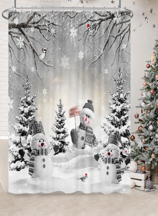 GOAOK Farmhouse Winter Christmas Shower Curtain, Cute Snowman Snow Forest Pine Tree Scene Shower Curtain for Bathroom Rustic Xmas Snowflake Holiday Gray Bathroom Accessories Polyester 72"X72" with Hooks - Image 2