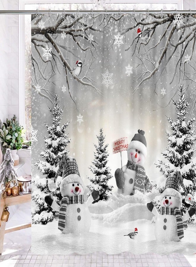 GOAOK Farmhouse Winter Christmas Shower Curtain, Cute Snowman Snow Forest Pine Tree Scene Shower Curtain for Bathroom Rustic Xmas Snowflake Holiday Gray Bathroom Accessories Polyester 72"X72" with Hooks - Image 5