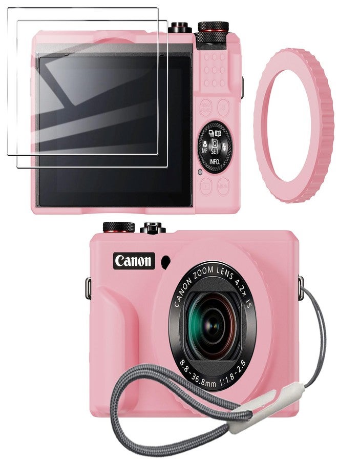 Tedubax Case for G7X Mark II G7X Removable Lens Cover, Adjustable focal length,Silicone Cover Rubber Soft Camera Case for Canon PowerShot G7X II -(Pink) - Image 1