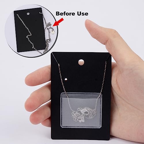 Temlum 100 Pcs Jewelry Display Cards with 100 Pcs Adhesive Pouches and Clear Bags, Necklace Earring Card Holders for Selling Jewelry Packaging Supplies (Black) - Image 4