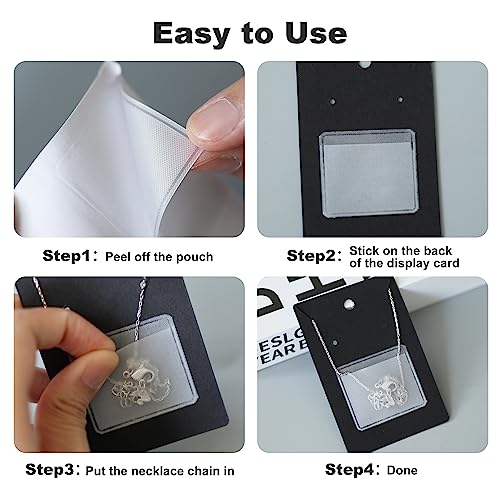 Temlum 100 Pcs Jewelry Display Cards with 100 Pcs Adhesive Pouches and Clear Bags, Necklace Earring Card Holders for Selling Jewelry Packaging Supplies (Black) - Image 3