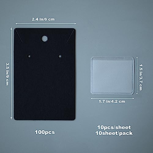 Temlum 100 Pcs Jewelry Display Cards with 100 Pcs Adhesive Pouches and Clear Bags, Necklace Earring Card Holders for Selling Jewelry Packaging Supplies (Black) - Image 2