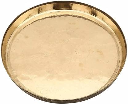 UAPAN Metalcraft Brass thali Dinner Plate Pooja thali Phool Design 11 inch 11 Inch - Image 1
