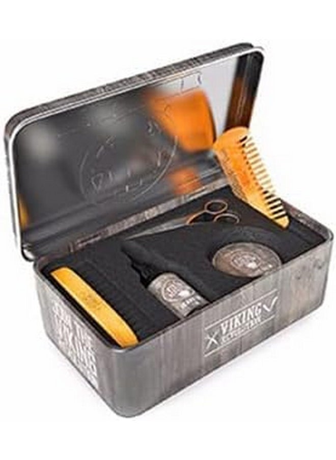 Viking Revolution Viking Revolution Beard Care Kit for Men - Kit includes 100% Boar Beard Brush, Wooden Comb, Beard Balm, Beard Oil, Beard & Mustache Scissors in a Metal Box  - Image 2