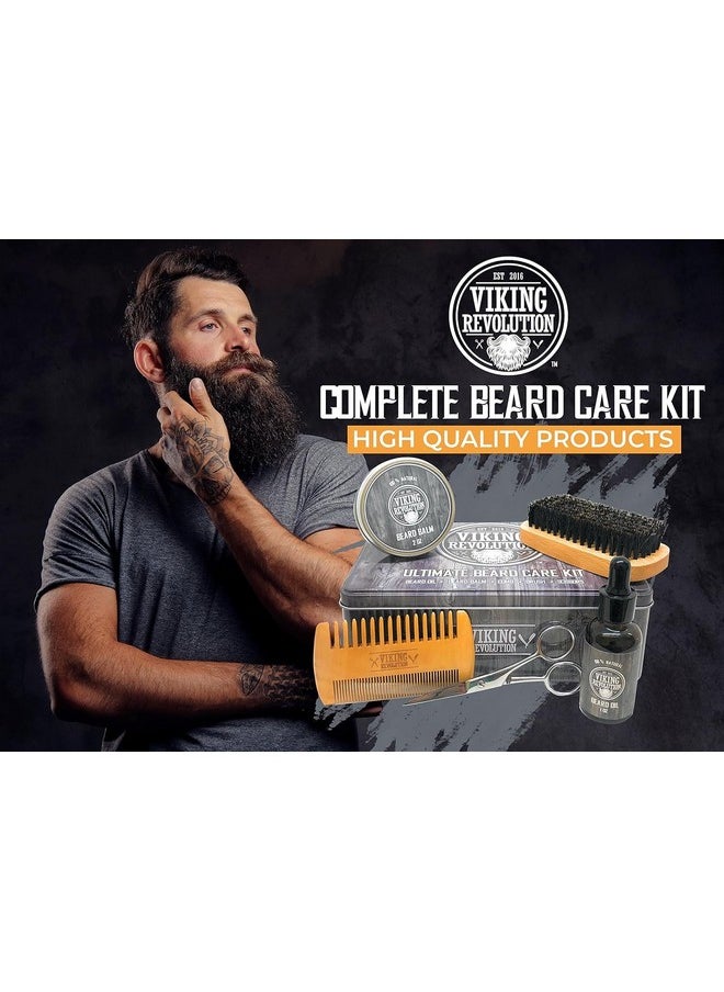 Viking Revolution Viking Revolution Beard Care Kit for Men - Kit includes 100% Boar Beard Brush, Wooden Comb, Beard Balm, Beard Oil, Beard & Mustache Scissors in a Metal Box  - Image 4