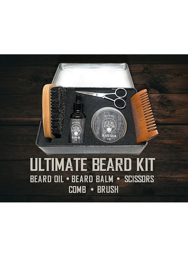 Viking Revolution Viking Revolution Beard Care Kit for Men - Kit includes 100% Boar Beard Brush, Wooden Comb, Beard Balm, Beard Oil, Beard & Mustache Scissors in a Metal Box  - Image 3