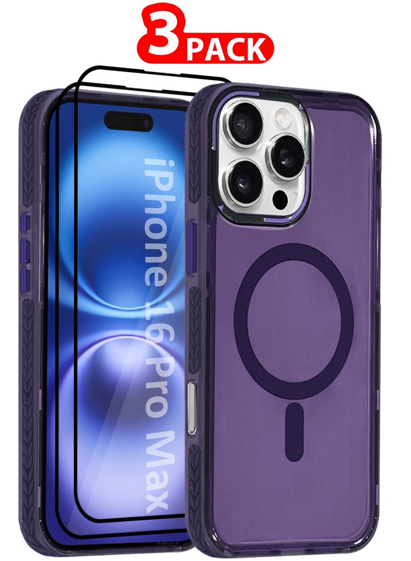 CATANES (for iPhone 16 Pro Max) 3Packs Hard PC Magsafe Case Cover Polycarbonate Magnetic Strong Shockproof Protective Case Cover Transparent - Purple Color - Image 1