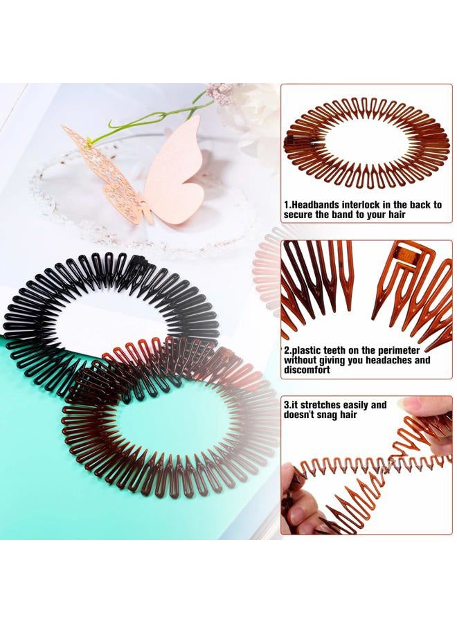 Shappy 9 Pieces Full Circular Stretch Comb Flexible Plastic Circle Comb Stretch Hair Headband Hairband Holder for Women Girls, 3 Colors(Black, Coffee, Tortoise Shell) - Image 3