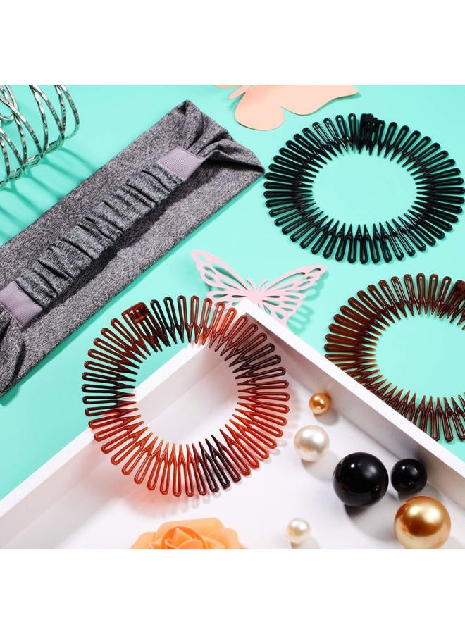 Shappy 9 Pieces Full Circular Stretch Comb Flexible Plastic Circle Comb Stretch Hair Headband Hairband Holder for Women Girls, 3 Colors(Black, Coffee, Tortoise Shell) - Image 4