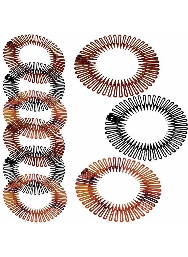 Shappy 9 Pieces Full Circular Stretch Comb Flexible Plastic Circle Comb Stretch Hair Headband Hairband Holder for Women Girls, 3 Colors(Black, Coffee, Tortoise Shell) - Image 1