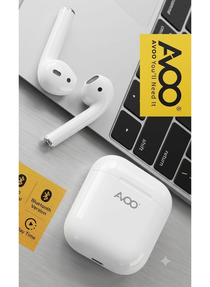 AVOO AV040201 True Wireless Earphones (White) – Bluetooth V5.0 HiFi Audio Earbuds with 400mAh Large Capacity Charging Case - Image 3