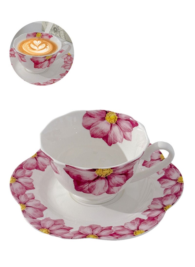 Apustim Large Floral Print Ceramic Coffee Cup With Saucer Gift Box Set，Suitable For Coffee，Tea，Hot Chocolate，Etc，Gift For Friends，Ladies Birthday，Mother's Day Gifts（Pink）  - Image 1