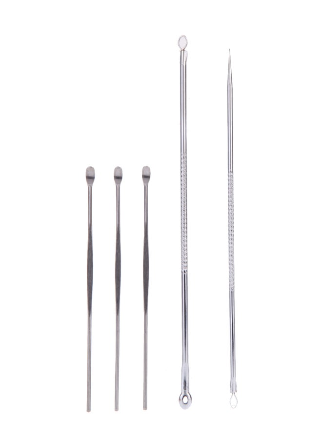 2PCS Silver Blackhead Comedone Remover Acne Blemish Pimple Extractor Skin Care Tools with 3PCS EarPick Spoon Tool Clean Ear Wax Remover Curette Remover - Image 1
