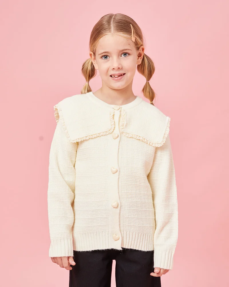 Redtag Girls Ivory Collared Button Front Cardigan