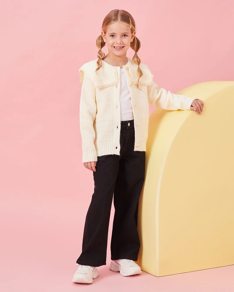 Redtag Girls Ivory Collared Button Front Cardigan