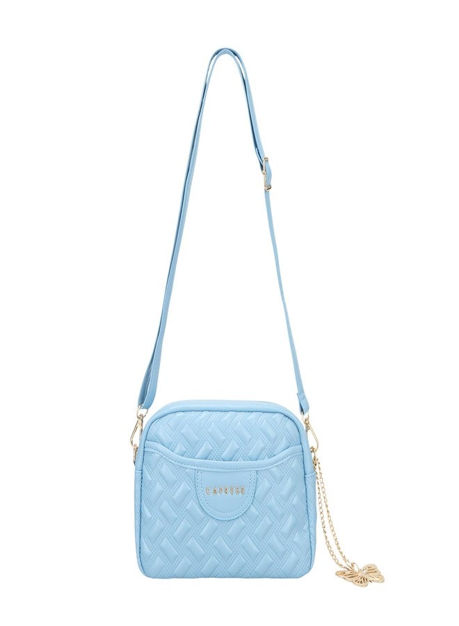 Caprese Cloud Medium Sling Bag for Women | Embossed Faux Leather Crossbody & Shoulder Bag | Adjustable & Detachable Strap | Multi-Compartment Purse with Zipper Closure & Butterfly Charm (Powder Blue) - Image 1