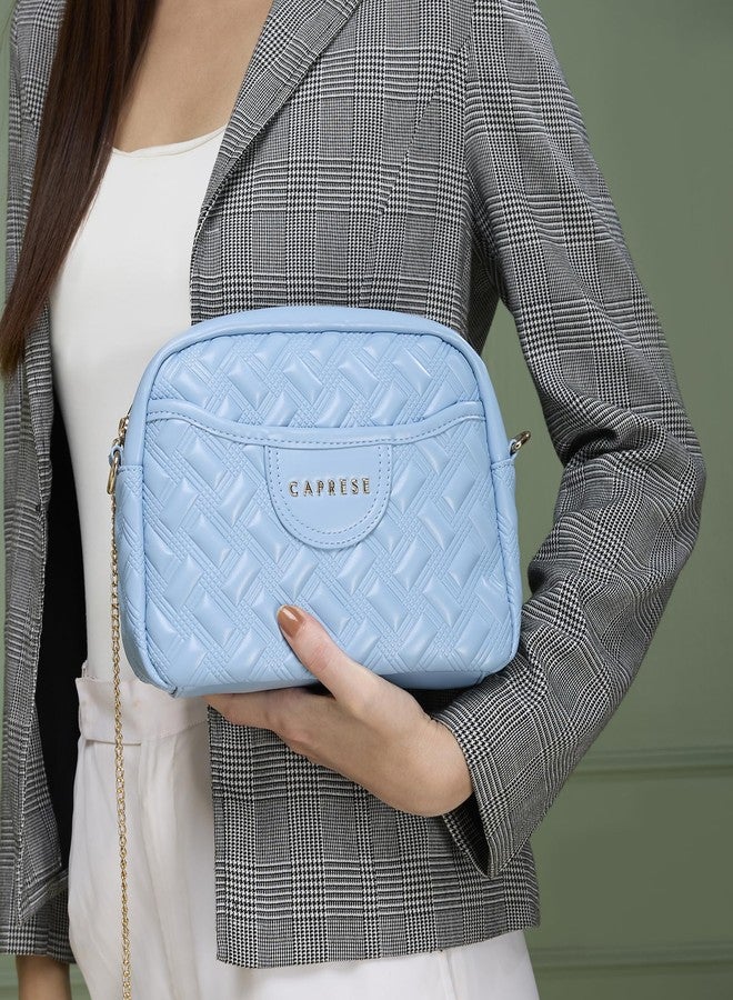 Caprese Cloud Medium Sling Bag for Women | Embossed Faux Leather Crossbody & Shoulder Bag | Adjustable & Detachable Strap | Multi-Compartment Purse with Zipper Closure & Butterfly Charm (Powder Blue) - Image 3