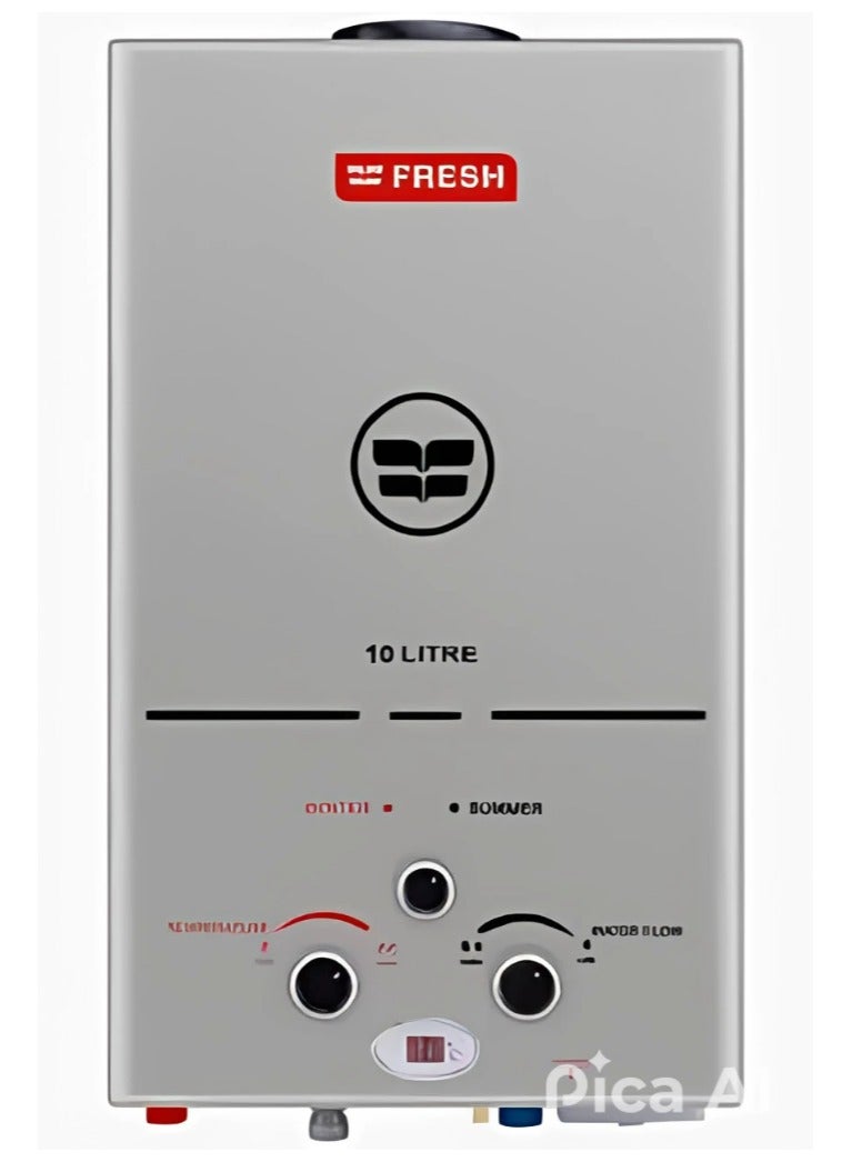 فريش سخان مياه فريش بالغاز الطبيعي، سعة ١٠ لترات، مع محول، لون فضي