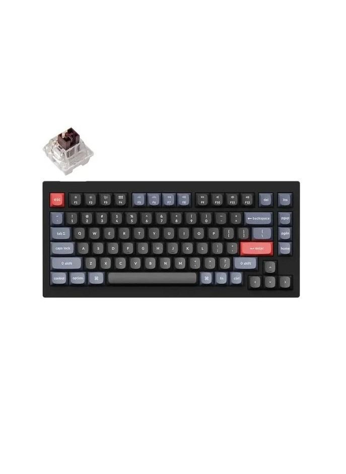 Keychron - Keychron V1 QMK Custom Hot-Swappable Mechanical Keyboard With 75% Layout, RGB, Knob &amp; Brown Switch - Carbon Black - Image 1